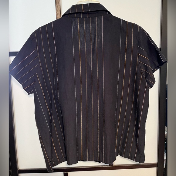 Liz Alig Handwoven Cotton Button-Up Navy Women's Top NWOT - Picture 2 of 4